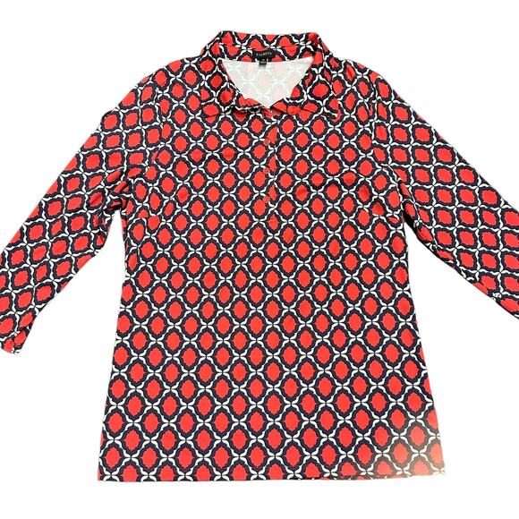 Talbots dark pink navy white geometric pattern top Size Medium - Picture 1 of 5